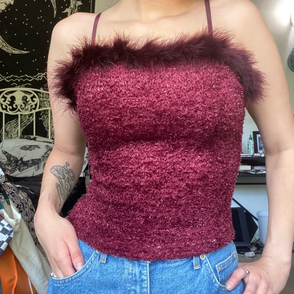 Burgundy Fuzzy Strap Top